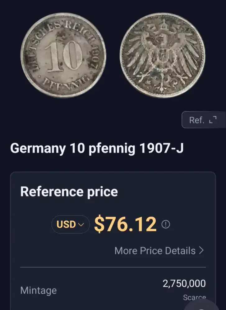 Uang koin lama german 10 pfennig tahun 1907