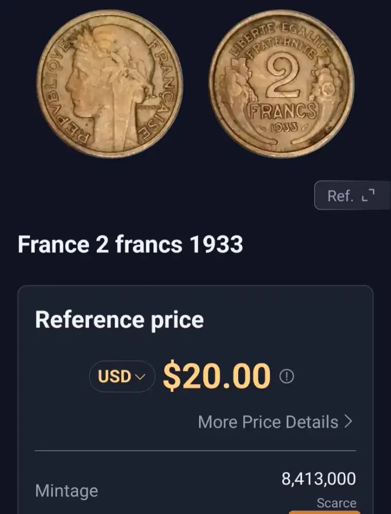 Koin lama 2france tahun 1933