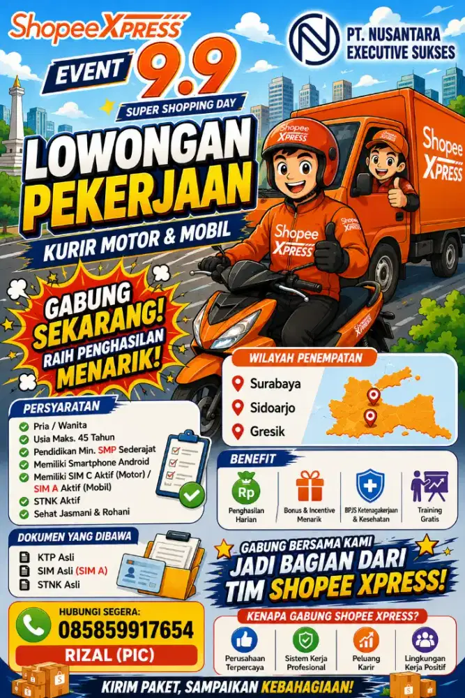 LOKER KURIR ALL AREA JAWA TIMUR penempatan bisa pilih sesuai domisili