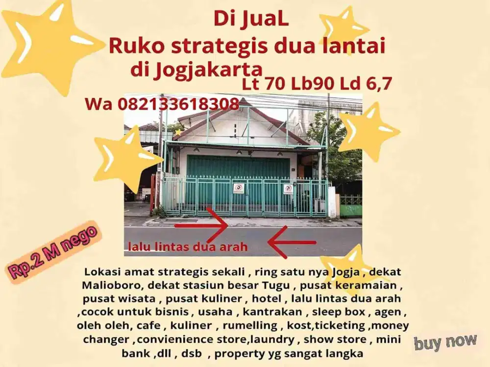 ruko strategis jogja area dekat Malioboro