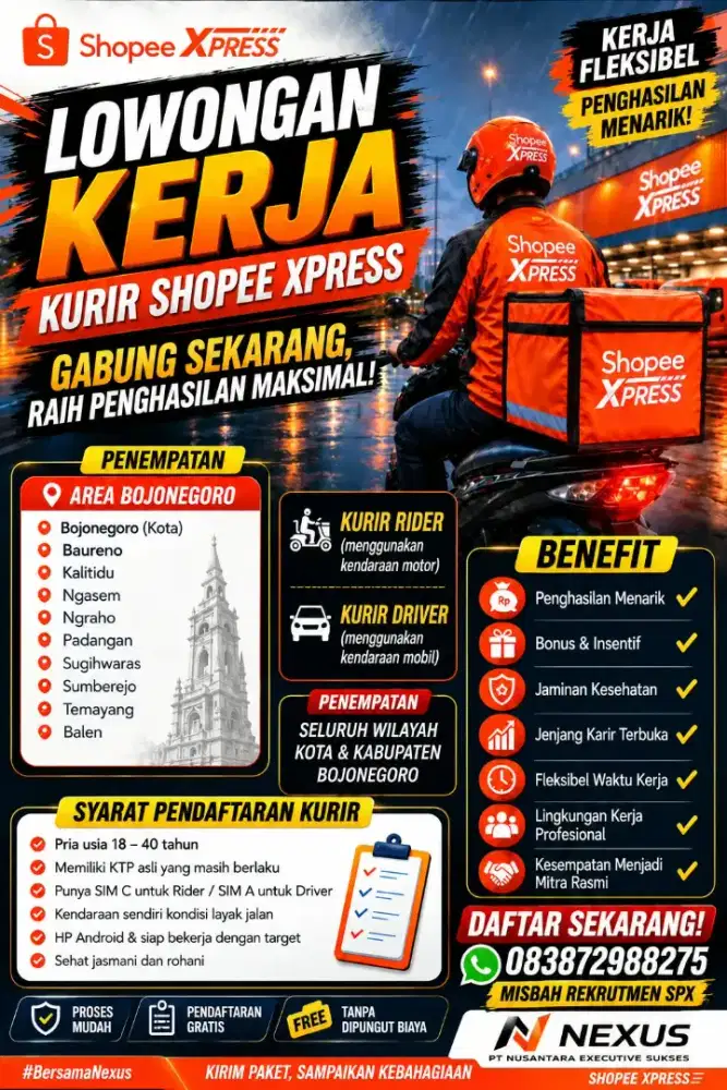 LOKER KURIR AREA BOJONEGORO penempatan bisa pilih sesuai domisili