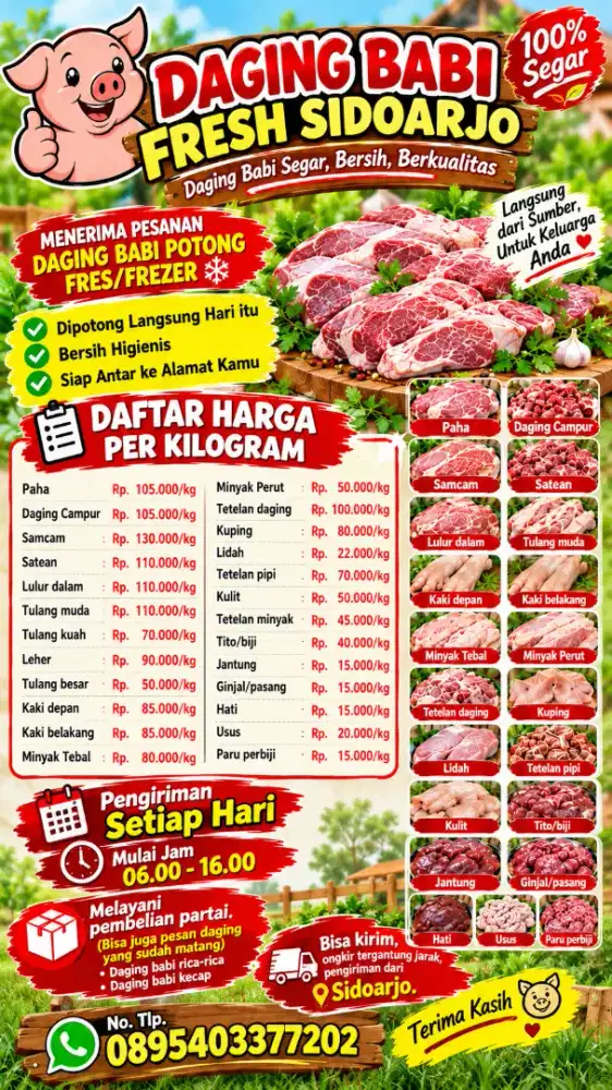 Daging babi fresh siap kirim
