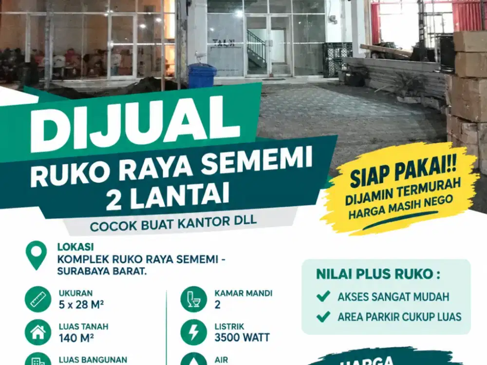 SIAP PAKAI!! DIJUAL RUKO RAYA SEMEMI 2 LANTAI – COCOK BUAT KANTOR DLL
