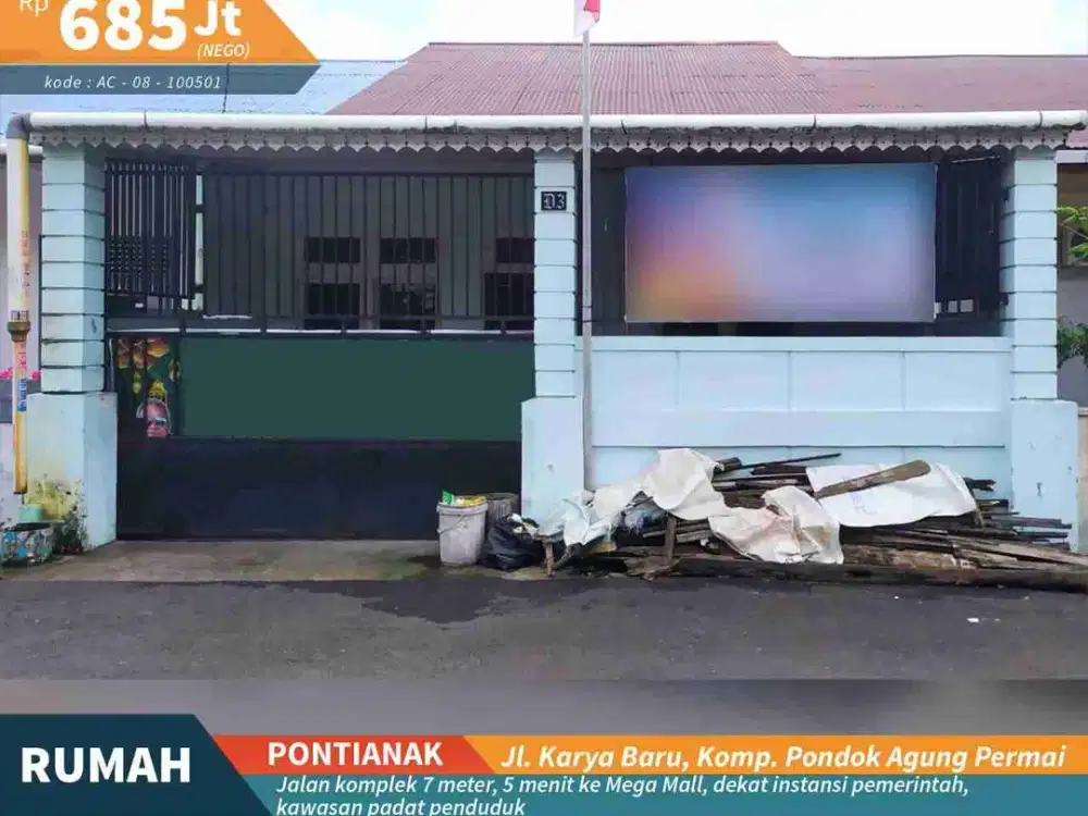rumah secondary siap huni dalam komplek one gate jalan karya baru pontianak