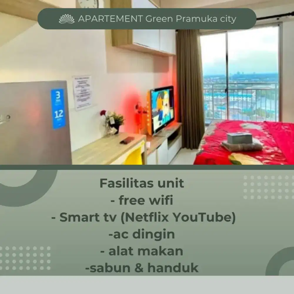 sewa apartemen harian/transit perjam Green Pramuka city Jakarta pusat