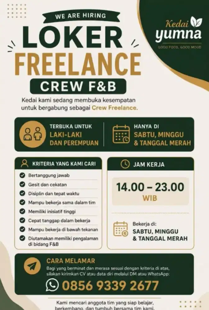 Freelance dikedai makanan minuman