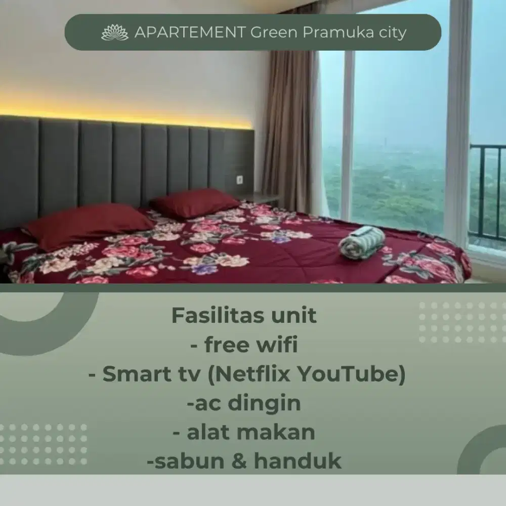 Sewa apartemen harian/transit perjam Green Pramuka city Jakarta pusat