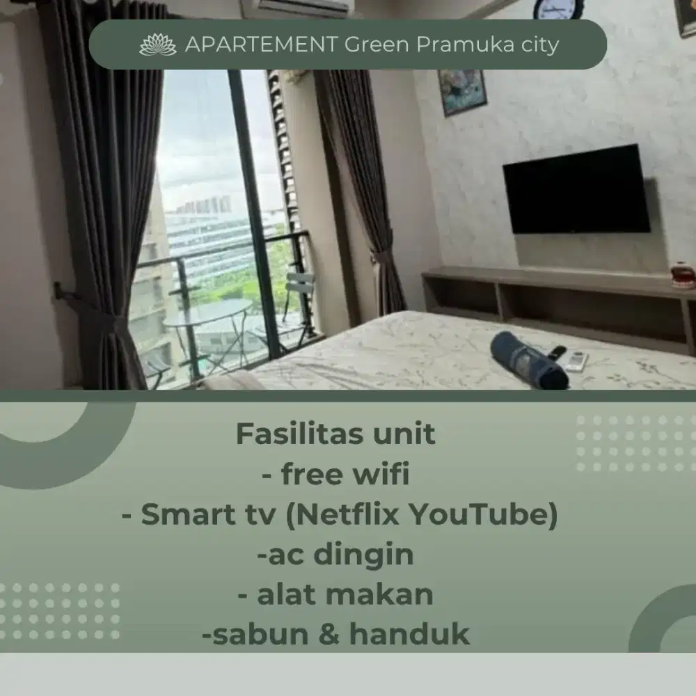 Sewa apartemen harian/transit perjam Green Pramuka city Jakarta pusat