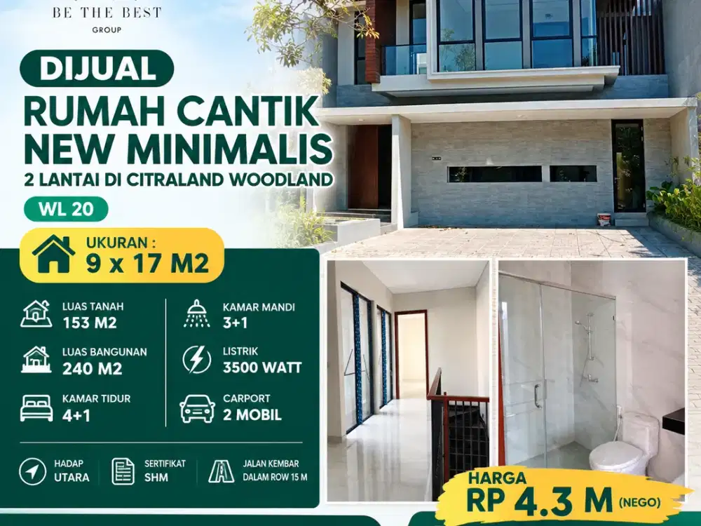 DIJUAL RUMAH CANTIK NEW MINIMALIS 2 LANTAI DI CITRALAND WOODLAND WL 20