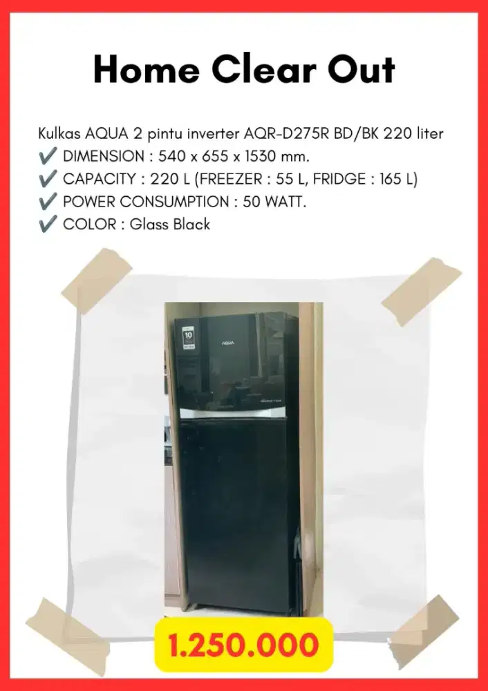 Kulkas Aqua 2 Pintu Inverter AQR-D275R BD/BK 220 liter