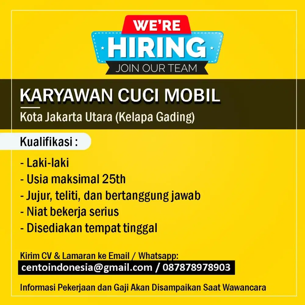 Lowongan Kerja Tenaga Cuci Mobil