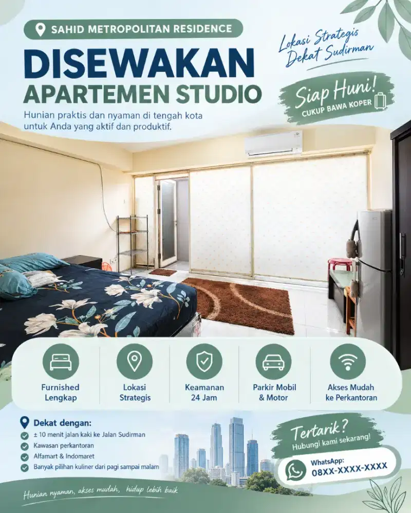 DISEWAKAN APARTEMEN STUDIO FULL FURNISHED