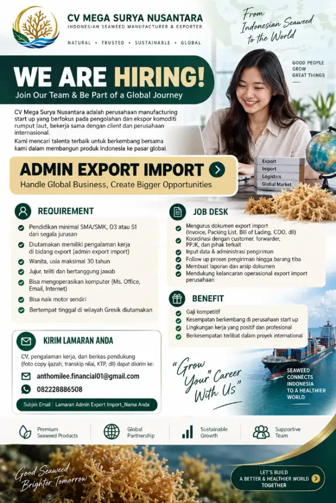 Lowongan Pekerjaan Staff Produksi/ Helper/ Admin Export Import
