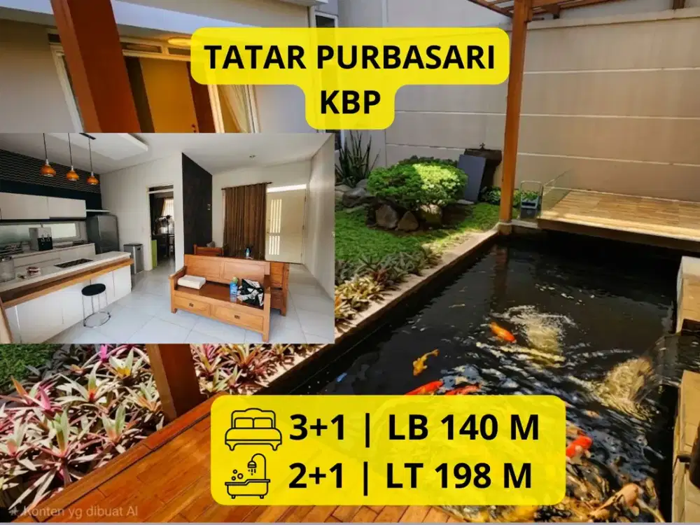 KBP CUMA 3,6 M! RUMAH CANTIK SEMI-FURNISHED – TATAR PURBASARI LT 198 m² | LB 205 m² | 3+1 KT | 2+1 KM | GARASI + CARPORT