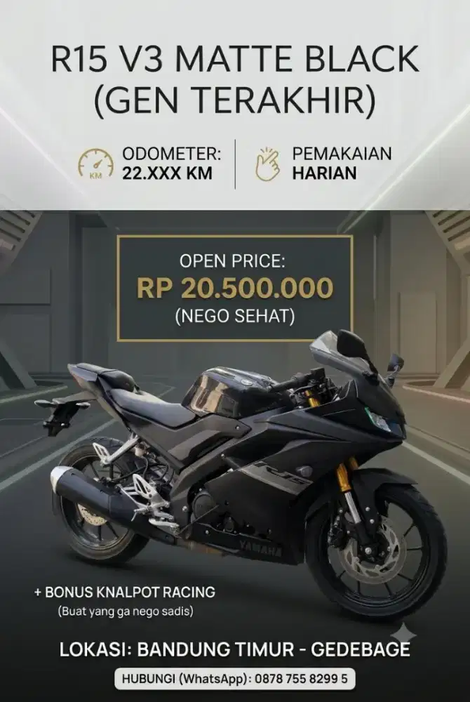 Yamaha R15 V3 Matte Black Gen Terakhir KM 22k - Bandung Timur