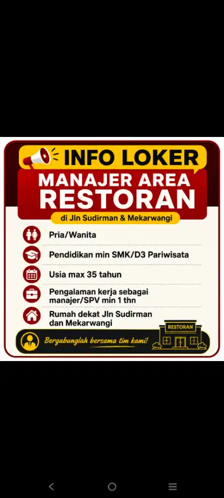 Cari Manajer Resto Sudirman & Mekarwangi