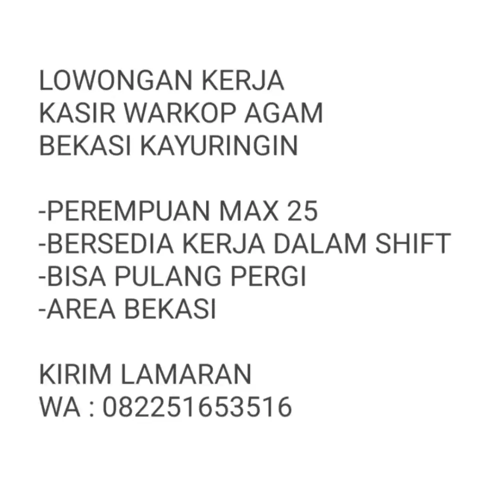 Butuh segera kasir