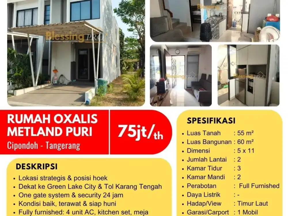 Disewakan Rumah Fully Furnished Oxalis Metland Puri – Cipondoh
