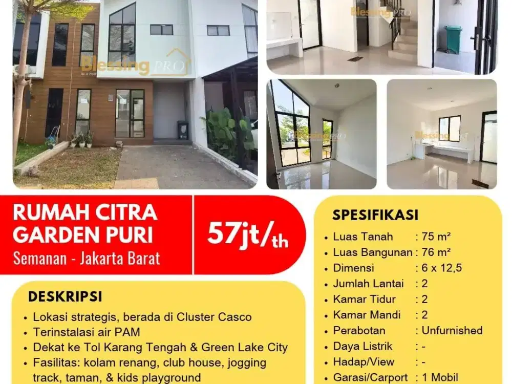 Disewakan Rumah 2 Lantai Citra Garden Puri – Semanan Jakarta Barat