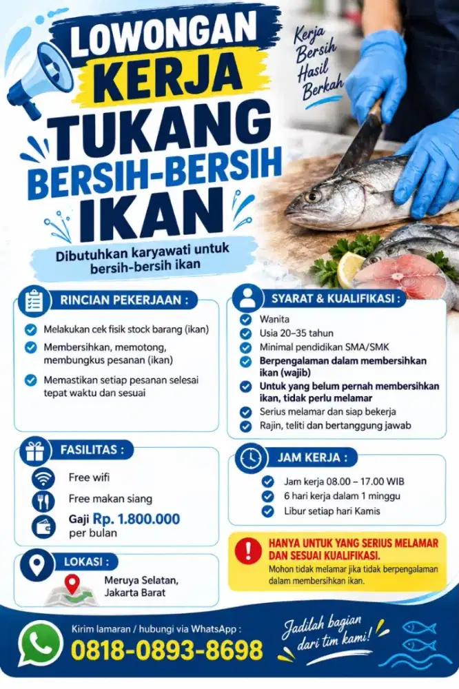 LOWONGAN KERJA – TUKANG BERSIH-BERSIH IKAN