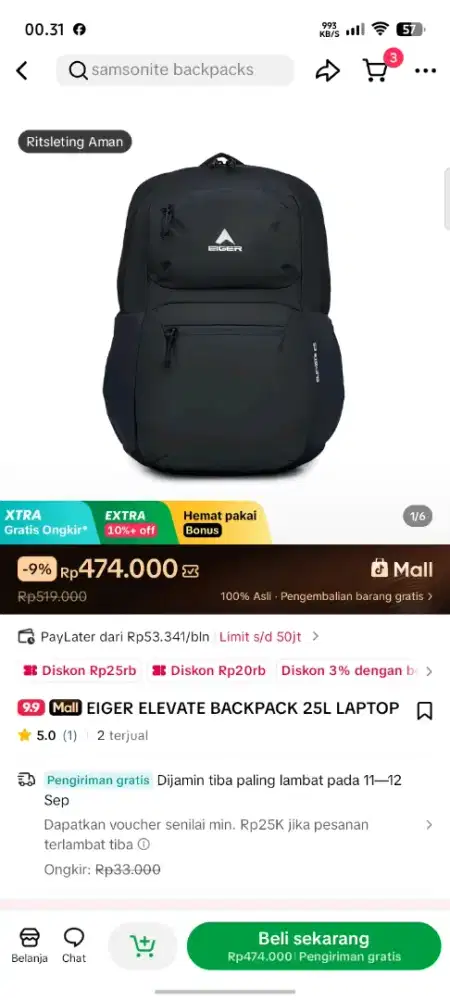 Backpack Eiger Elevate 25 ( Edisi gak jadi pakai