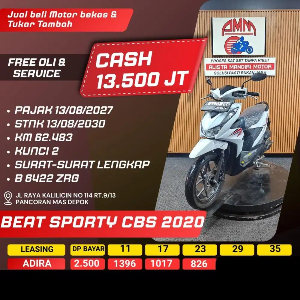 BEAT SPORTY CW 2020 PAJAK HIDUP KUNCI 2 CASH / KREDIT ALISTA