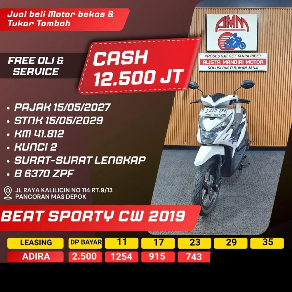 BEAT SPORTY CW 2019 PAJAK HIDUP KUNCI 2 CASH / KREDIT ALISTA