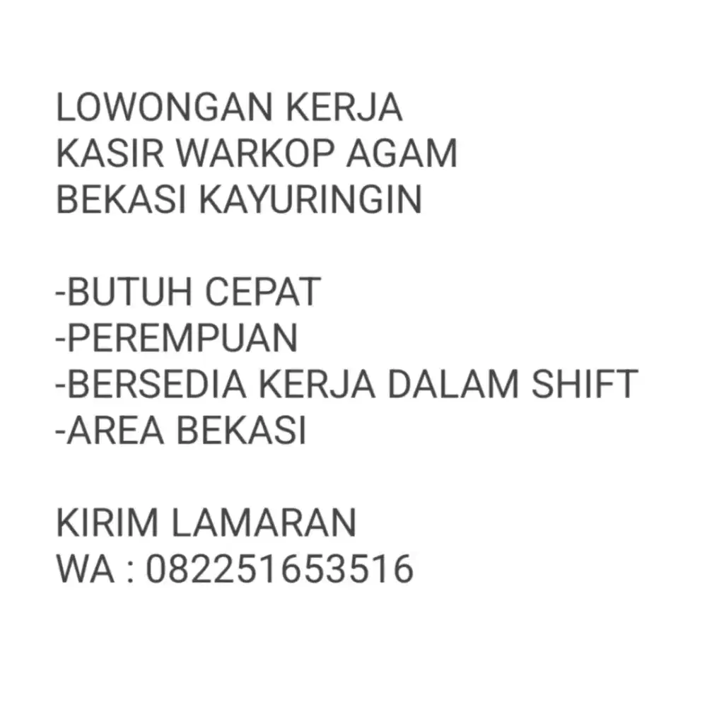Butuh segera kasir