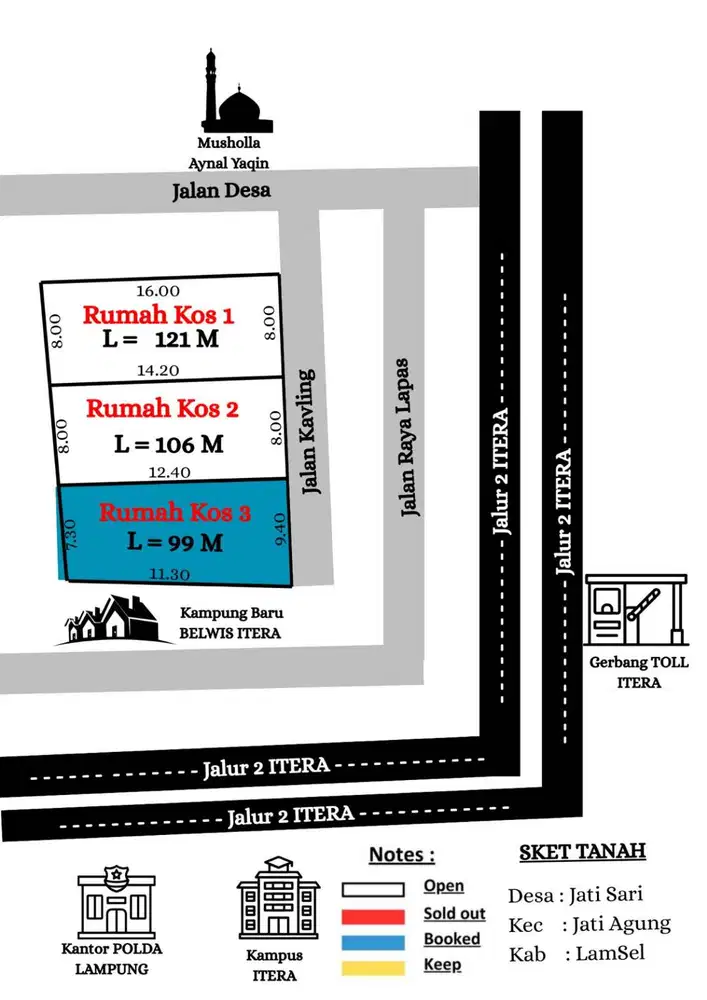 KAVLING ekslusif DEPAN ITERA 100 MTR DARI JALAN UTAMA RAYA LAPAS.