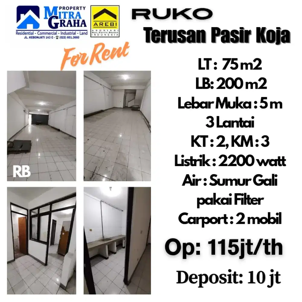 Disewakan ruko Di terusan pasir koja