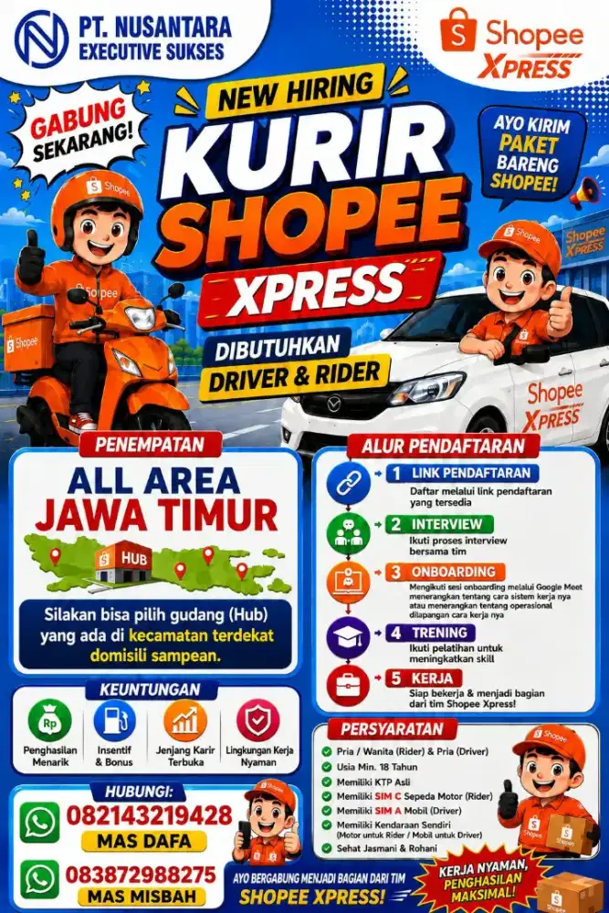 LOKER KURIR ALL AREA JAWA TIMUR penempatan bisa pilih sesuai domisili