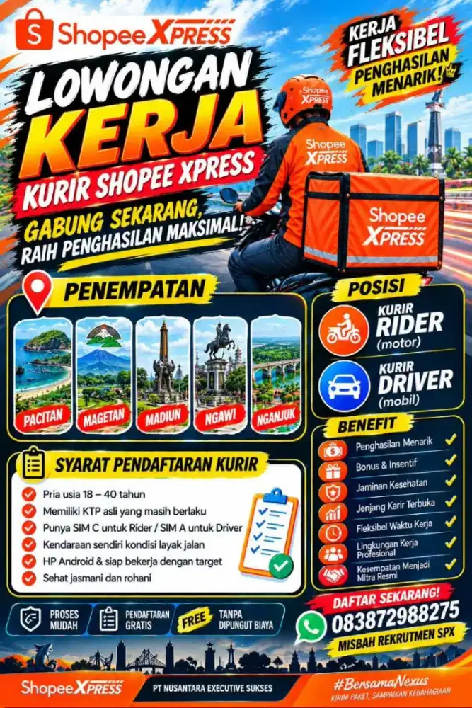 LOKER KURIR ALL AREA JAWA TIMUR penempatan bisa pilih sesuai domisili