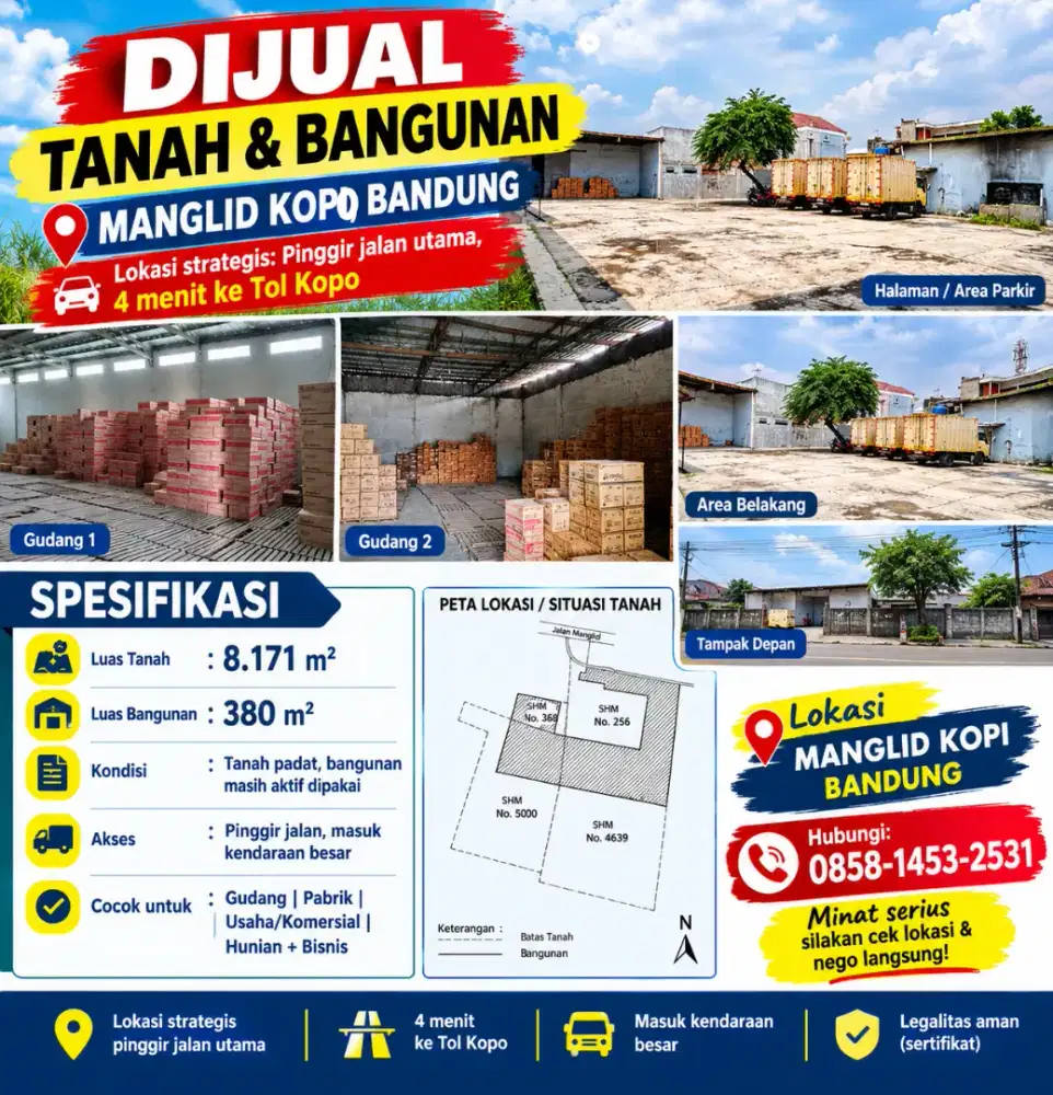 Tanah dan bangunan di jual cepat lokasi di manglid kopo