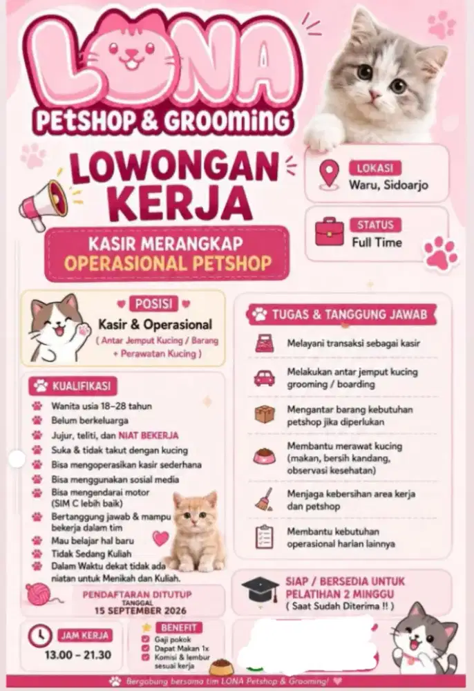 Kasir + Operasional Petshop