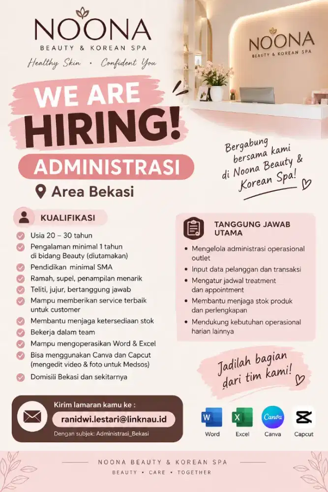 Noona Korean sps dan beauty bar butuh staff untuk Bekasi dan cinere