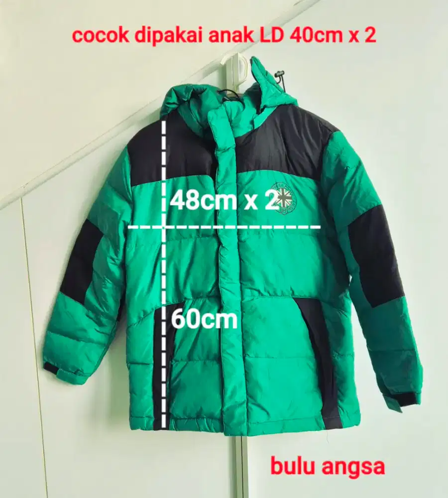 Jaket bulu angsa (+/- 8-10tahun) hijau botol hoodie bisa lepas pasang