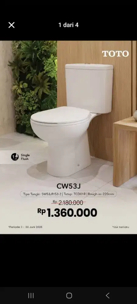 JUAL CLOSET DUDUK TOTO CW 53 J SET ORI DUS SEGEL