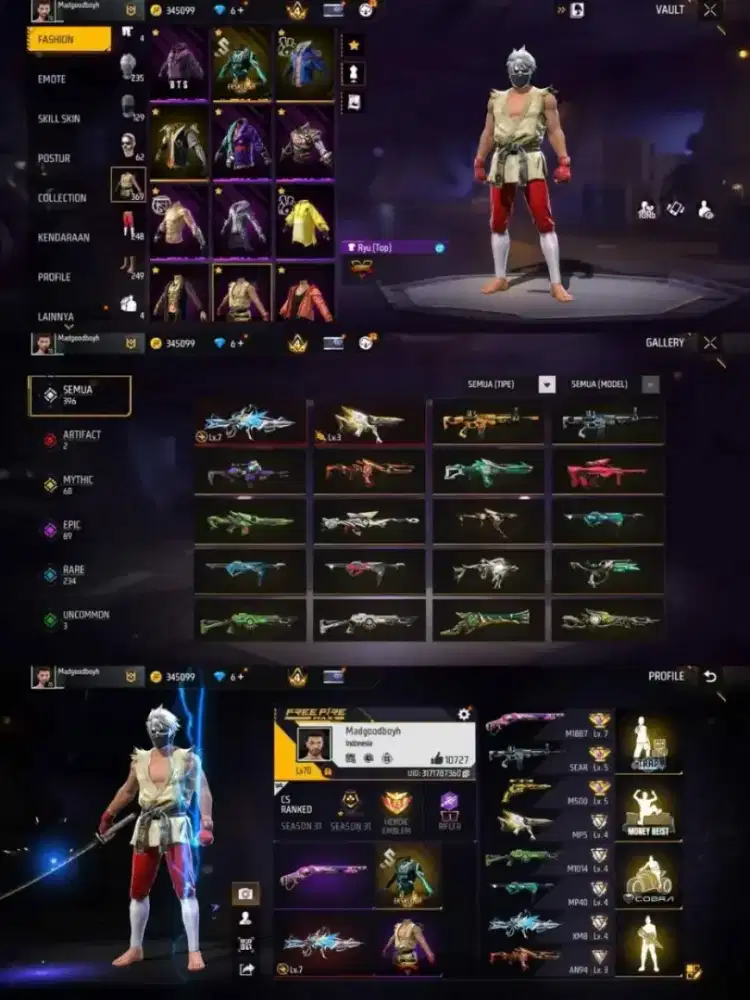 Jual Akun FF spek idaman 100% Asli Real Amanah & Tepercaya