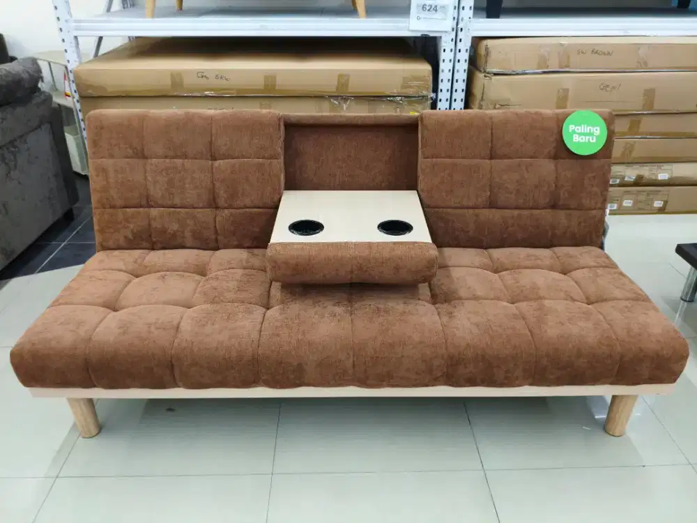 Selma Gerano Sofa Bed Fabric dengan Console – Cokelat