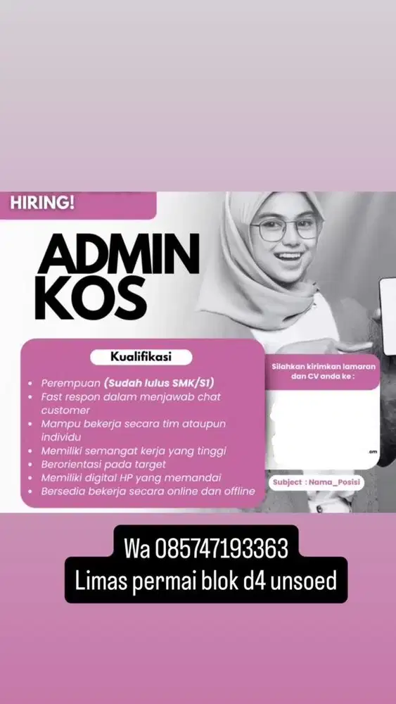 Lowongan kerja admin kos