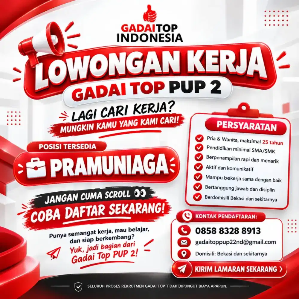 LOWONGAN PEKERJAAN GADAI TOP INDONESIA CABANG PUP2