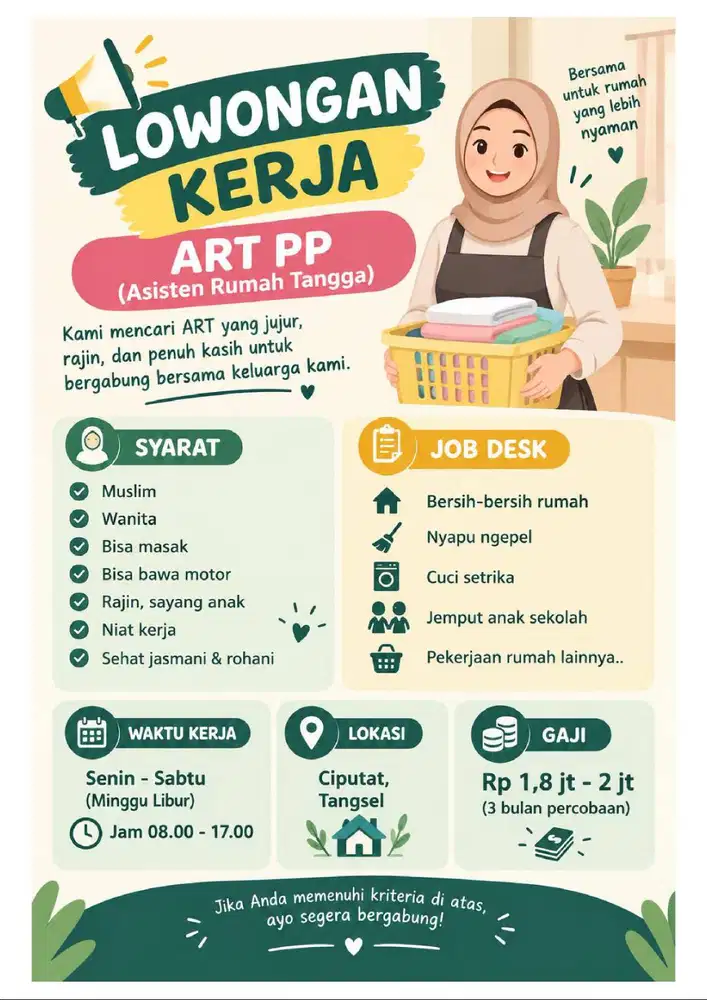 DICARI ART PP DI PERUMAHAN CIPUTAT