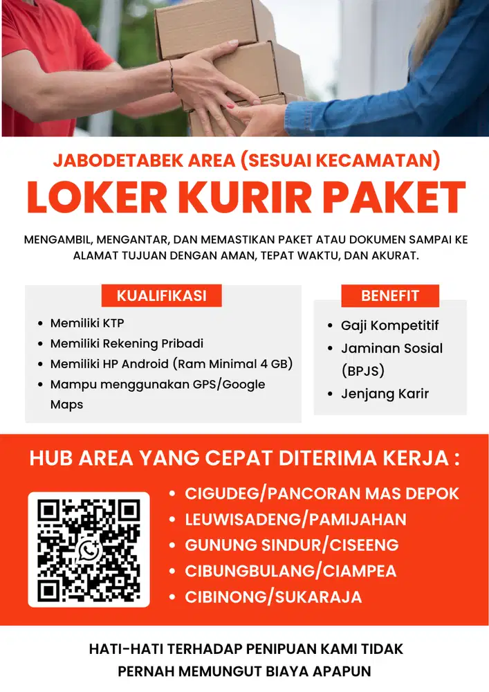 LOKER KURIR PAKET JABODETABEK AREA (SESUAI KECAMATAN)