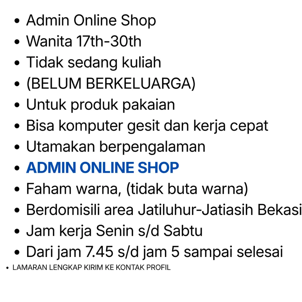 LOWONGAN KERJA ADMIN ONLINE SHOP