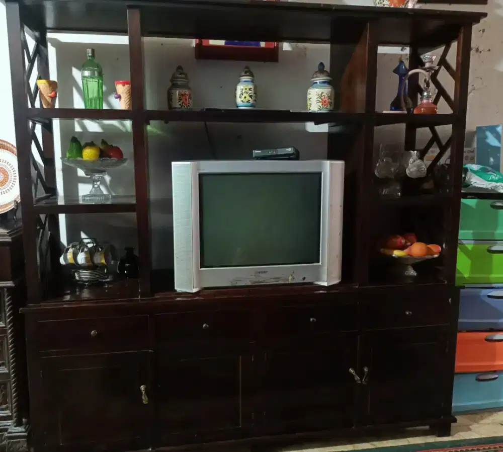 Lemari buffet + rak TV kayu jati solid