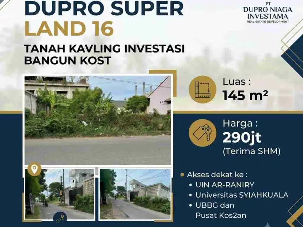 Tanah Kavling Investasi Bangun Kost Lokasi dekat Kampus UIN & USK