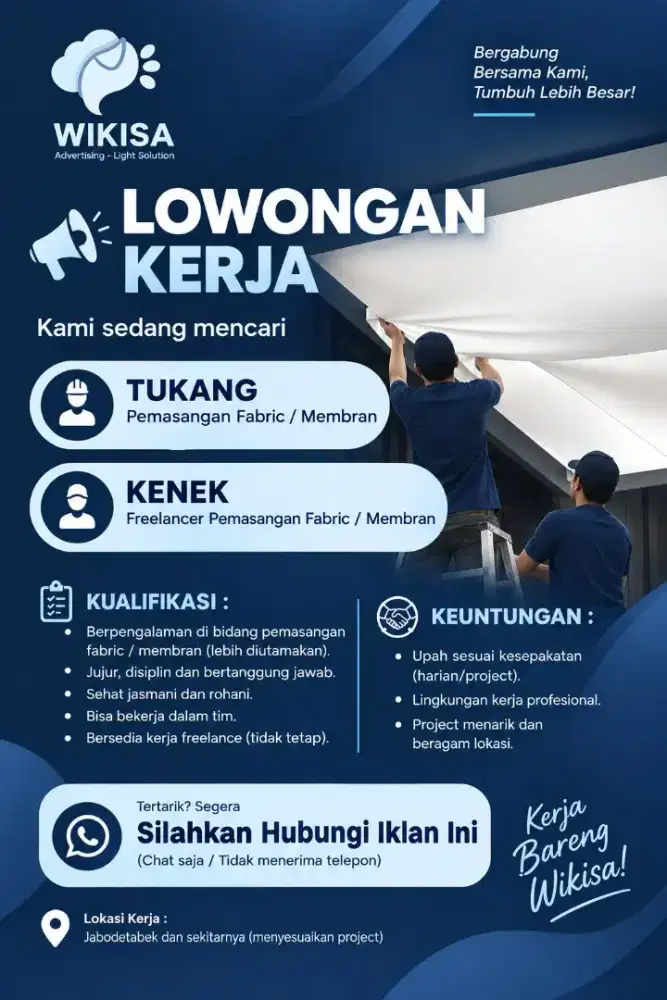 Lowongan Kerja – Tukang & Kenek Pemasangan Fabric/Membran