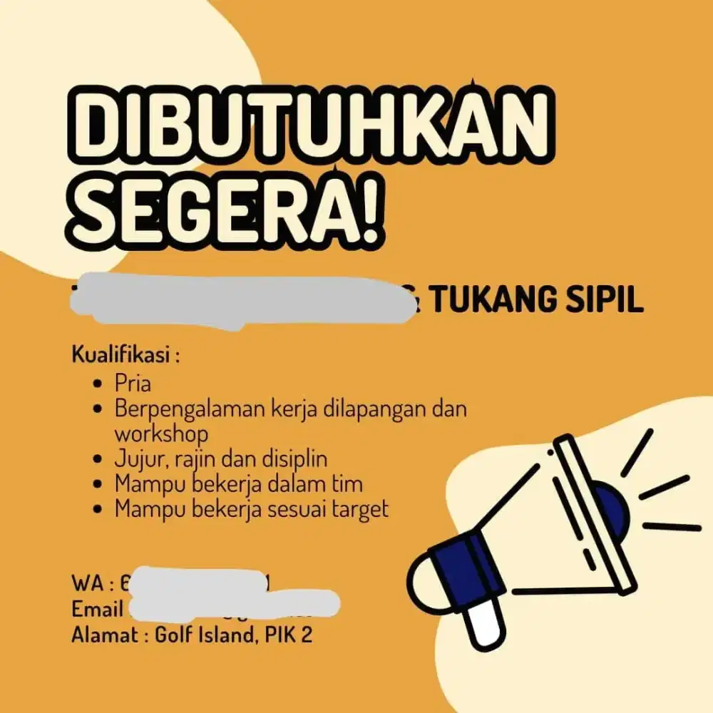 LOKER TUKANG SIPIL BUTUH CEPAT