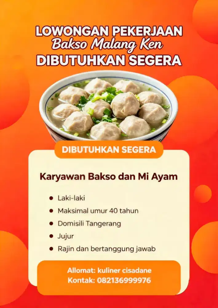 Lowongan kerja bakso dan mi ayam ken