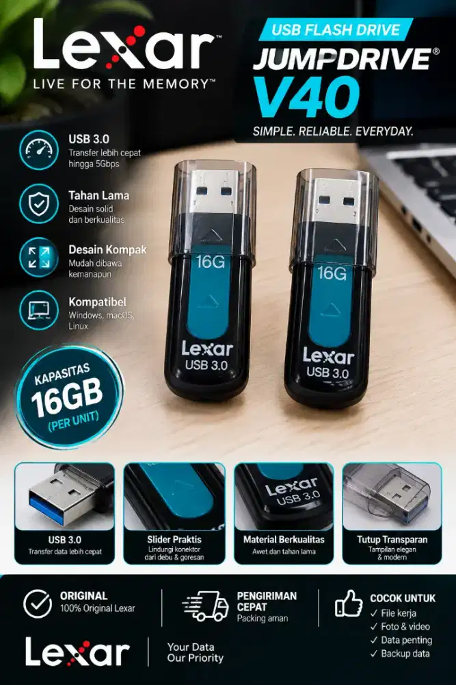 FLASHDISK LEXAR 16GB USB 3.0 – 2 PCS | ORIGINAL | SIAP PAKAI